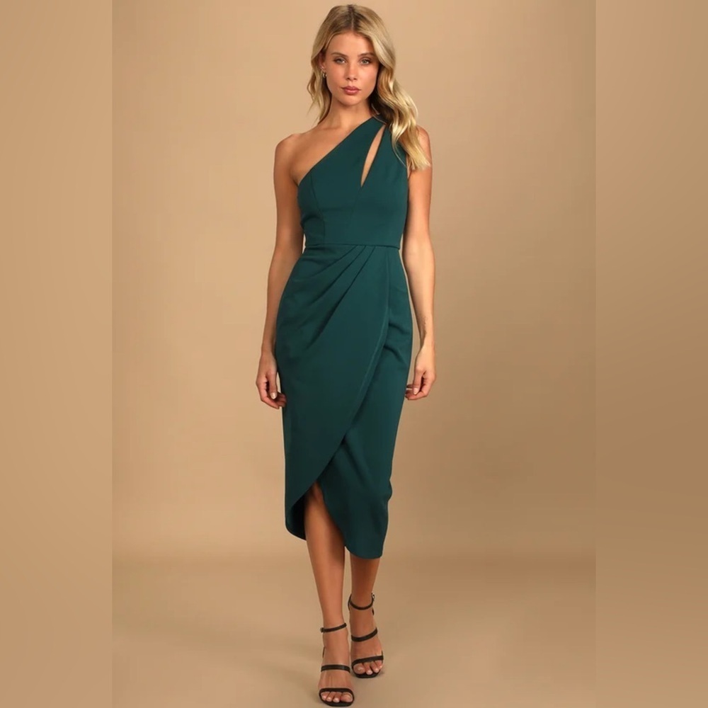 Lulus so flirty hunter green one shoulder cut out asymmetrical dress Sz XL nwt